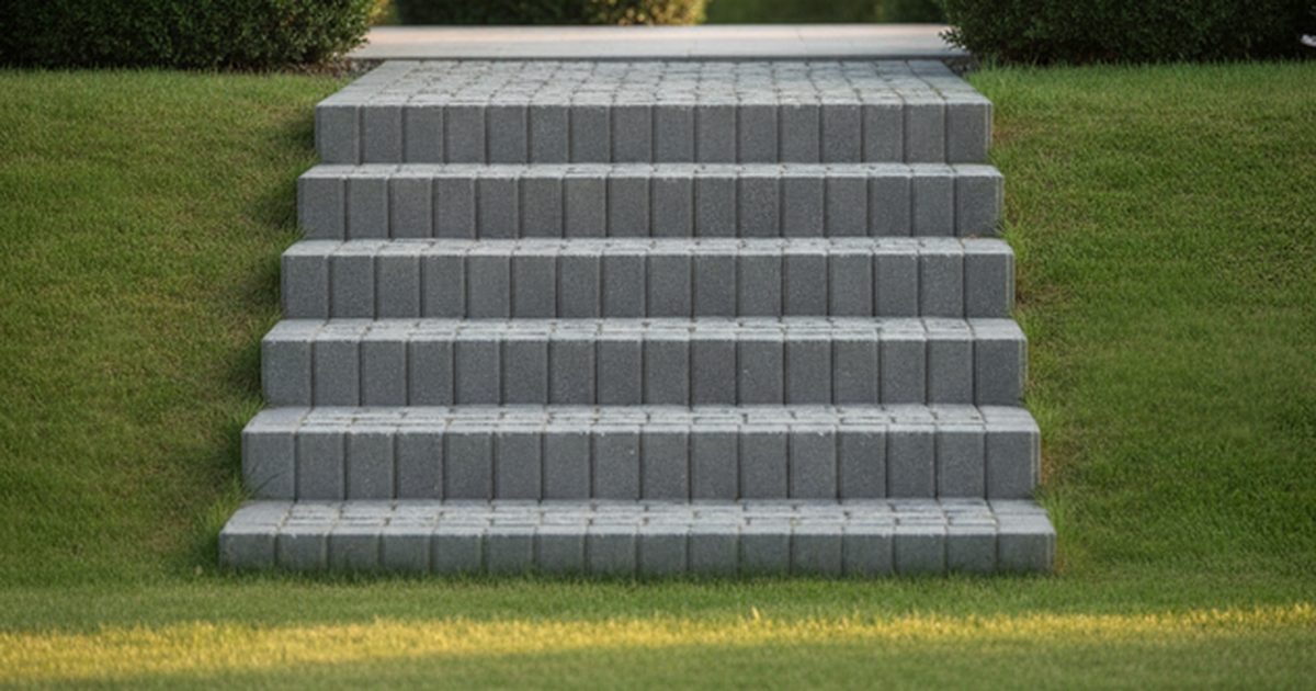 Ogrodowe schody z kostki brukowej z palisadowymi czołami stopni