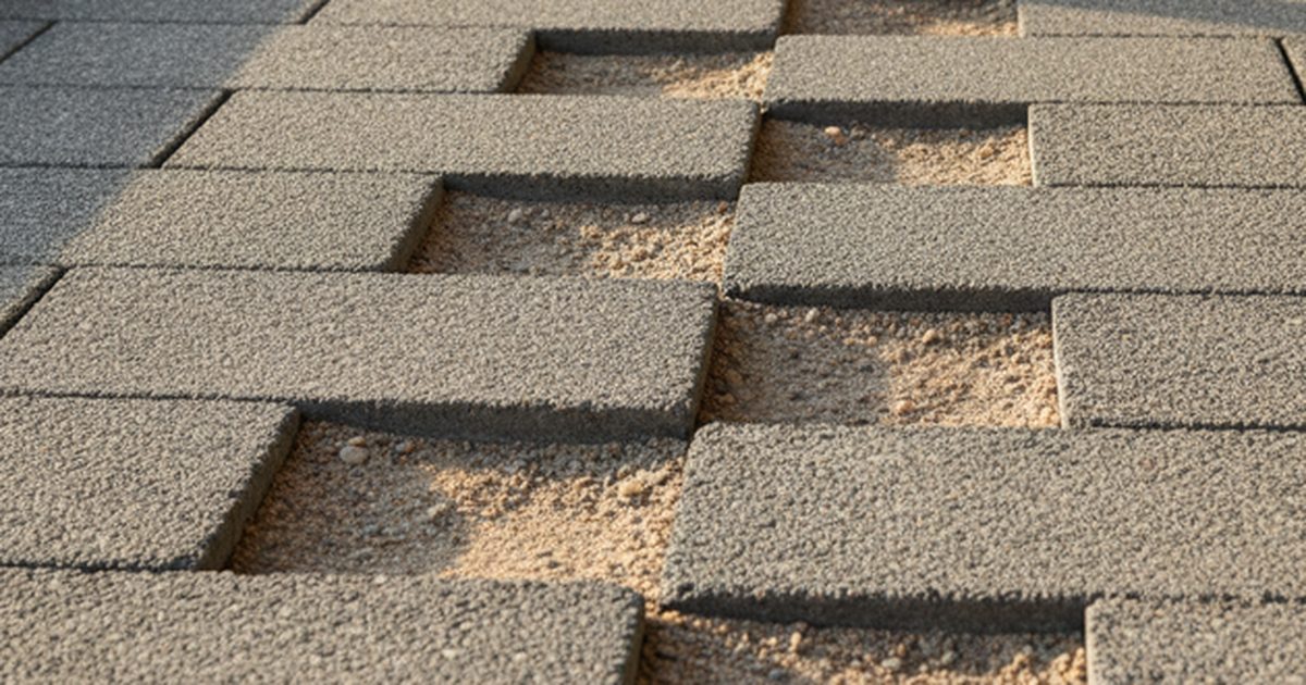 Osiadłe kostki brukowe z wypłukanym piaskiem ze spoin