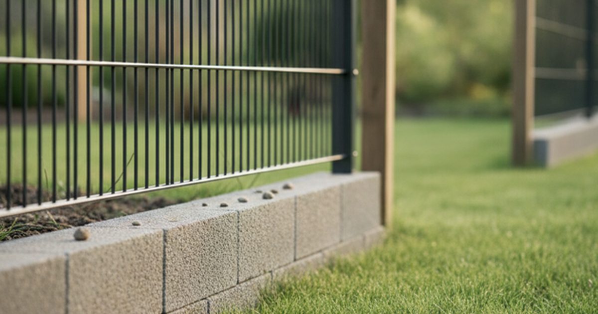 Podmurówka betonowa pod ogrodzeniem panelowym wzdłuż działki